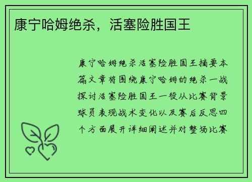 康宁哈姆绝杀，活塞险胜国王